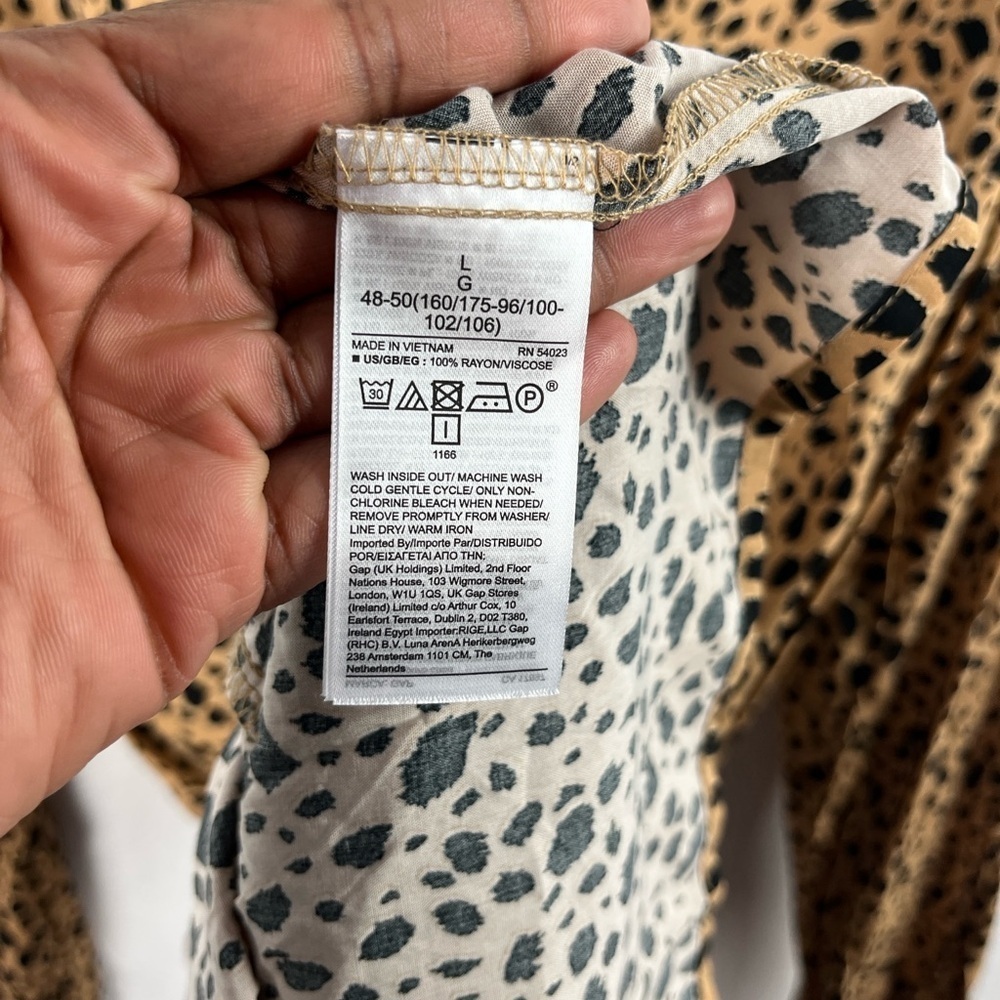 GAP Leopard Animal Print Tiered Swing Dress Sz L Mob Wife Long Sleeve TC0634 - Picture 6 of 8